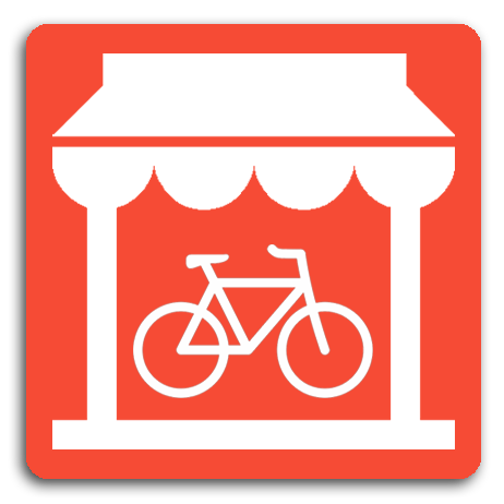 Red icon of a bike shop
