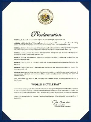 Governor Proclamation World Bicycle Day Certificate-5